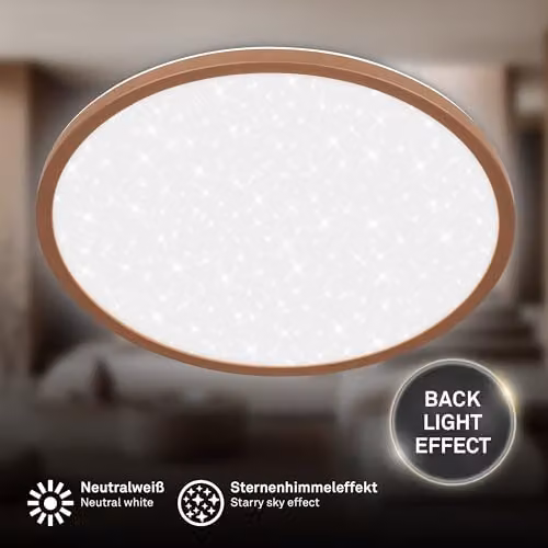 Briloner LED Ceiling Panel with Starry Sky Effect and Indirect Light, Brown, W: 37.5 cm, D: 22.0 cm, H: 4.5 cm – 2