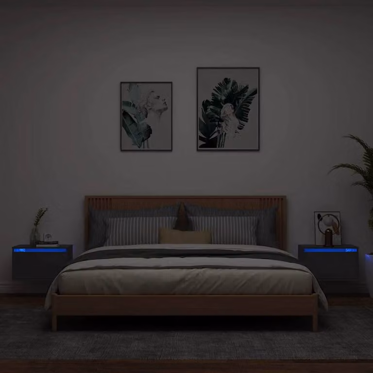 Berkfield Home Set of 2 Wall-mounted Bedside Cabinets with Integrated LED Lights in Black Matt