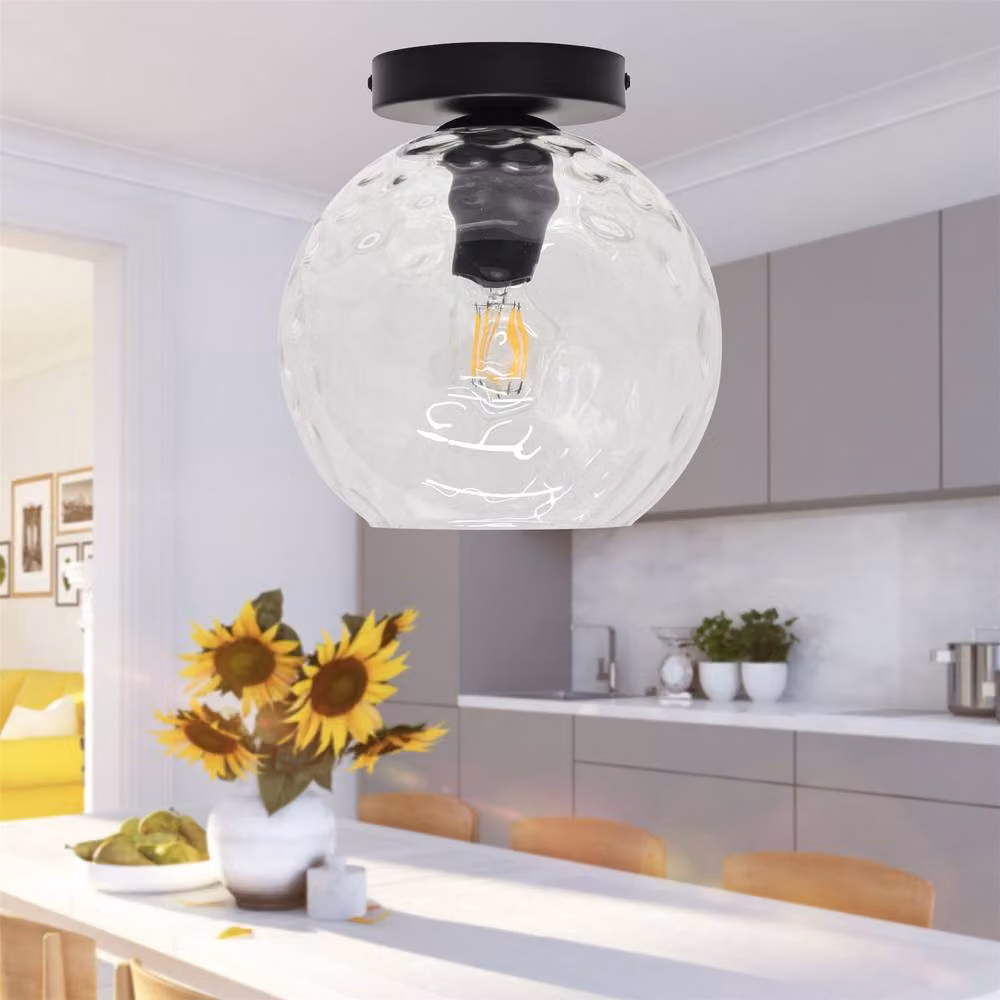 First Choice Lighting Barnum Black Ceiling Light Fitting with Transparent Dimple Glass Globe – 3