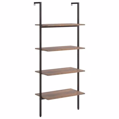 vidaXL 4-Tier Industrial Leaning Ladder Shelf in Brown and Black, W/D/H: 64 x 35 x 152.5 cm
