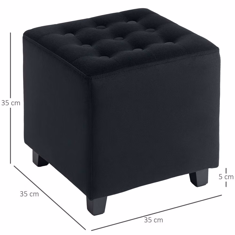 EONLION Velvet Cube Footstool Ottoman in Grey and Black, W/D/H: 35 x 35 x 35 cm – 2