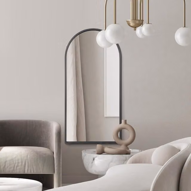 MirrorOutlet Arcus Black Framed Arched Leaner Wall Mirror, H 160 cm x W 80 cm