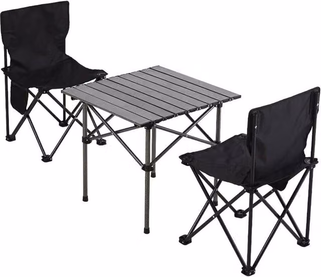 NESTLUNE Portable Folding Camping Set with Rectangular Table and 2 Chairs in Black