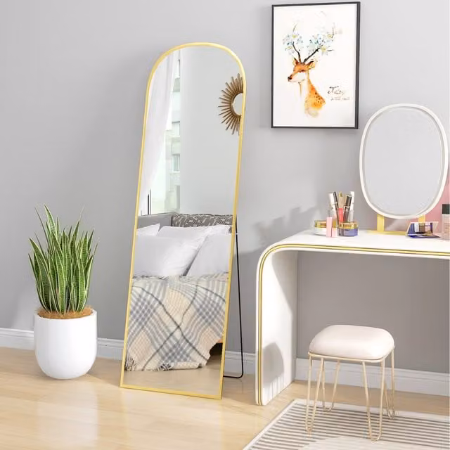 HOMCOM Modern Arch Full Length Wall Mirror with Gold Tone Aluminium Frame