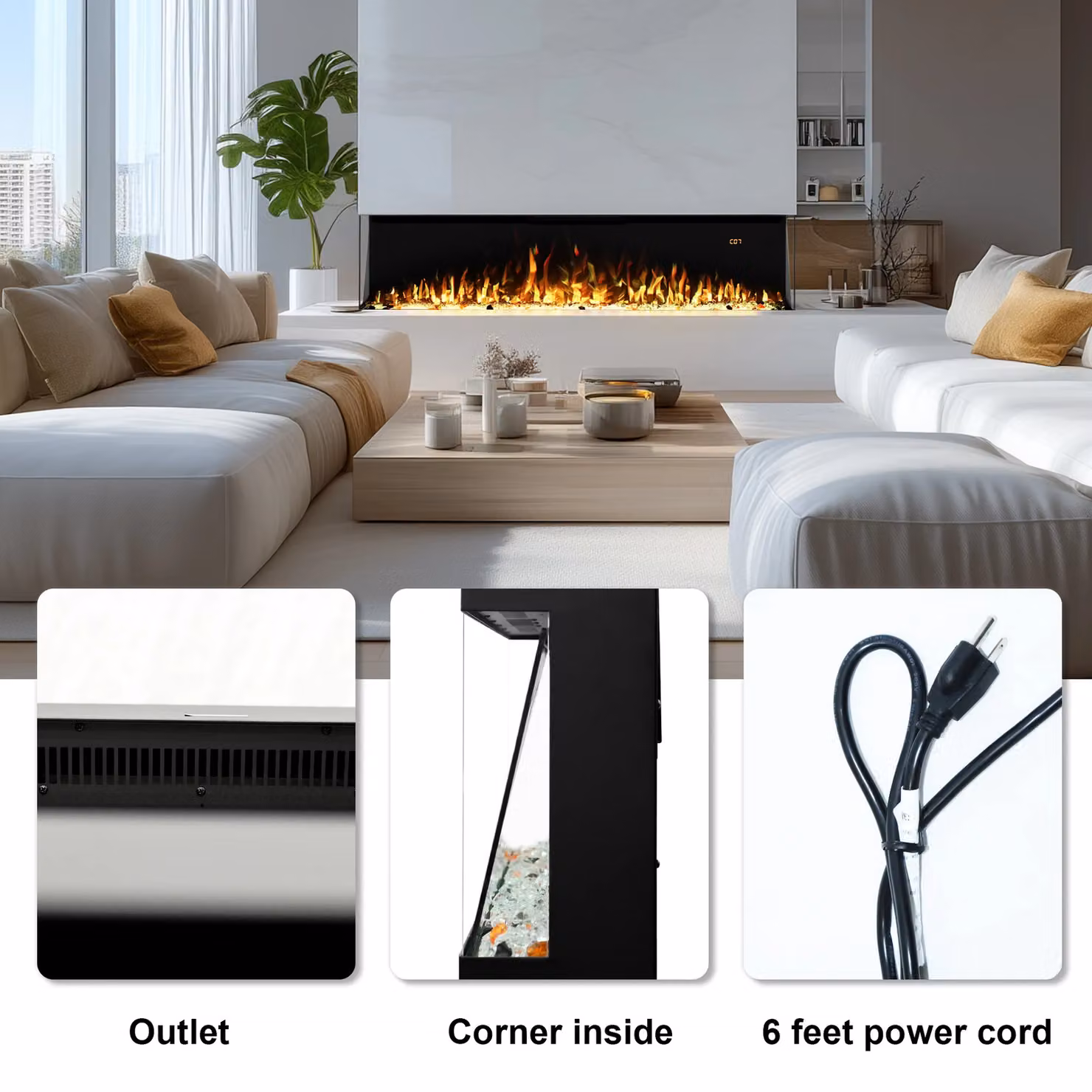Omni-Burn 3 Sided Electric Fireplace in Black with 13 Colours and Adjustable Brightness, W/D/H: 127 x 25.34 x 68 cm – 5