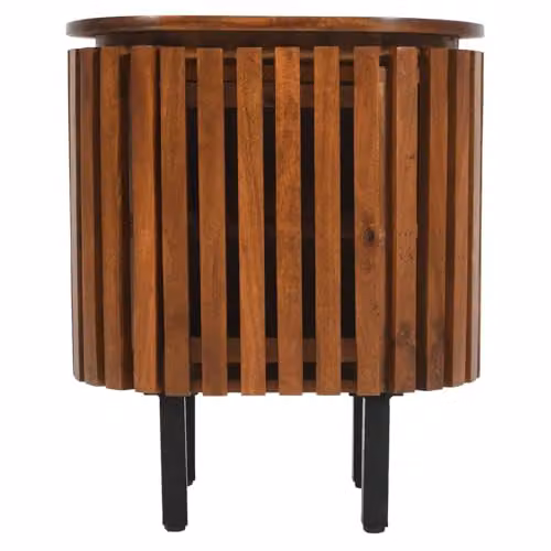 Indian Hub Slatted Mango Wood Bedside Table in Brown, W: 50 cm, D: 35 cm, H: 58 cm – 3