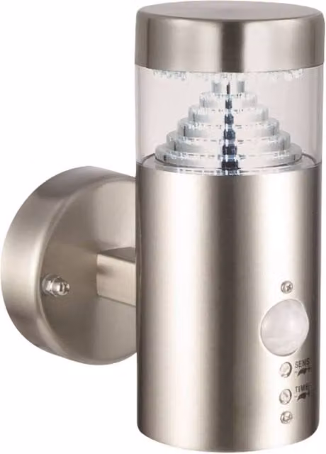 First Choice Lighting Pyramid Stainless Steel LED Outdoor Motion Sensor Wall Light in Silver – 1