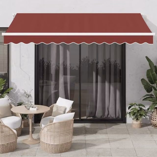 Berkfield Home Manual Retractable Awning in Burgundy and Black, W/D/H: 350 x 250 cm