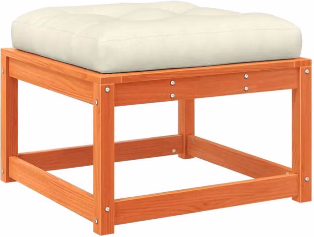 Berkfield Home Rustic Waxed Solid Pine Garden Footstool with Cushions in Brown