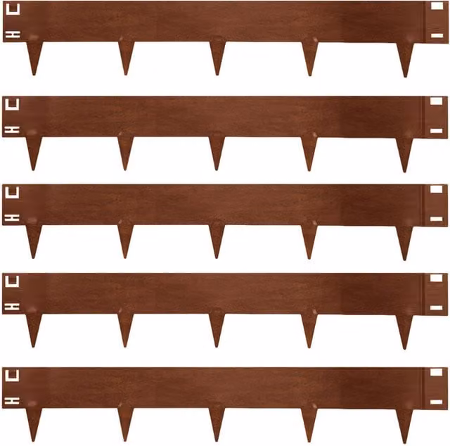 Nicoman 5 Piece Steel Metal Garden Lawn Edging Border Set in Anthracite and Brown