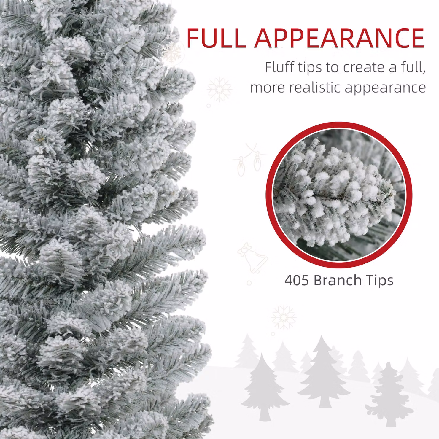 HOMCOM White Artificial Pencil Christmas Tree with Metal Base, Height: 213.36 cm – 3