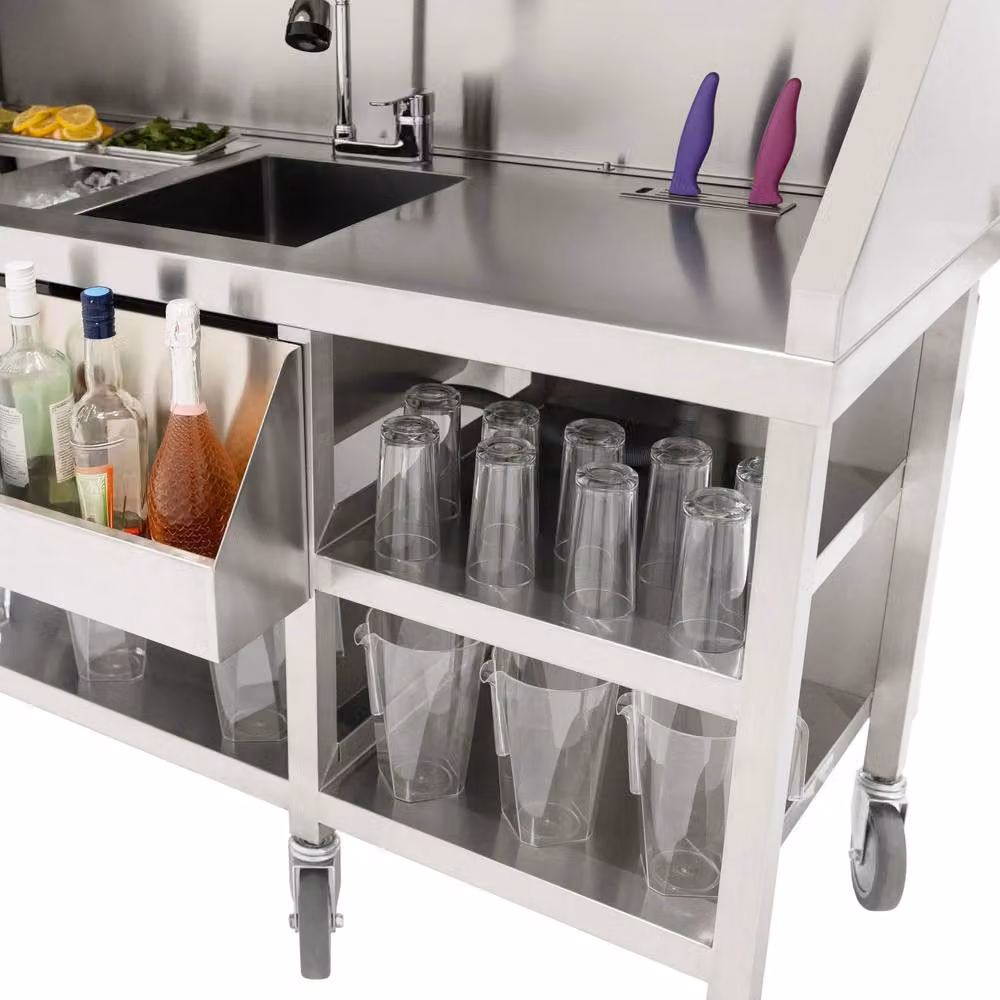 Monstershop Mobile Cocktail Bar Station in Silver with Castors – 4
