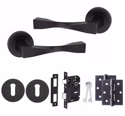 Golden Grace Astrid Twist Door Handle Key Lock Set in Matt Black – 1