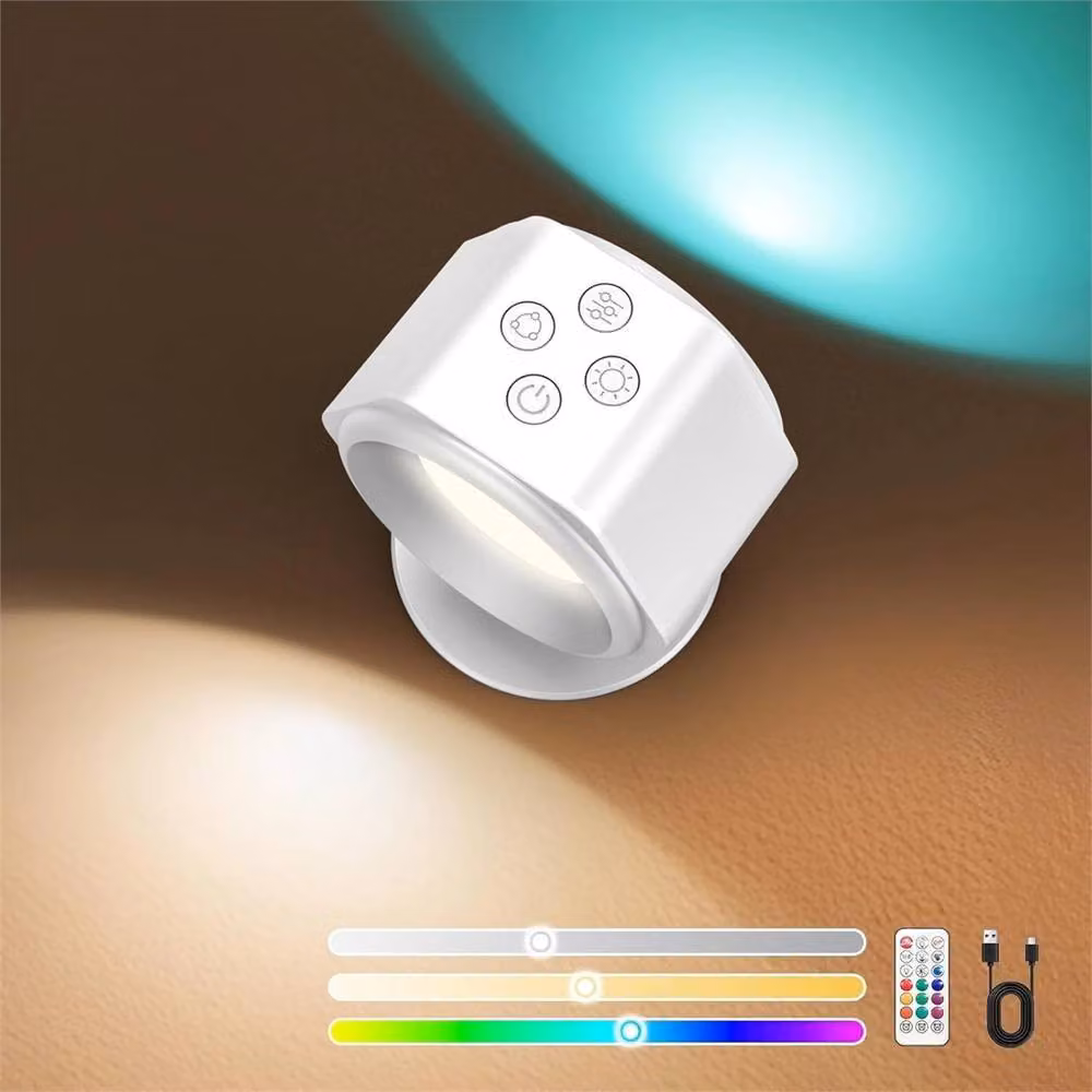 SPETLEK Rechargeable RGB LED Wall Light with 360 Degree Magnetic Rotation in White – 3