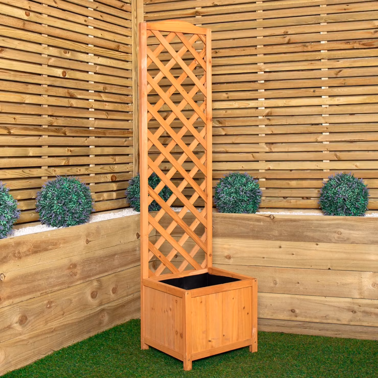 Samuel Alexander Brown Wooden Freestanding Garden Trellis with Raised Bed Planter, H: 160 cm – 2