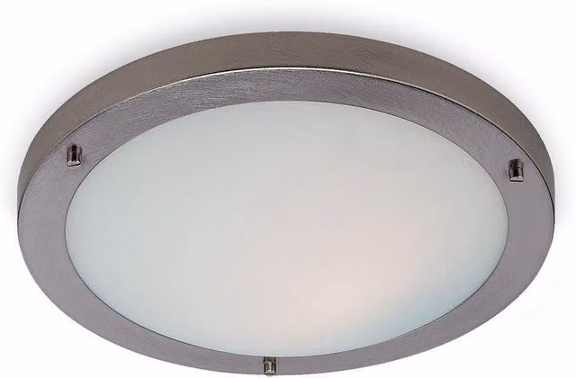 Netlighting Rondo 1 Light Flush Ceiling Light in Brushed Silver and White with Opal Glass, IP54, E27