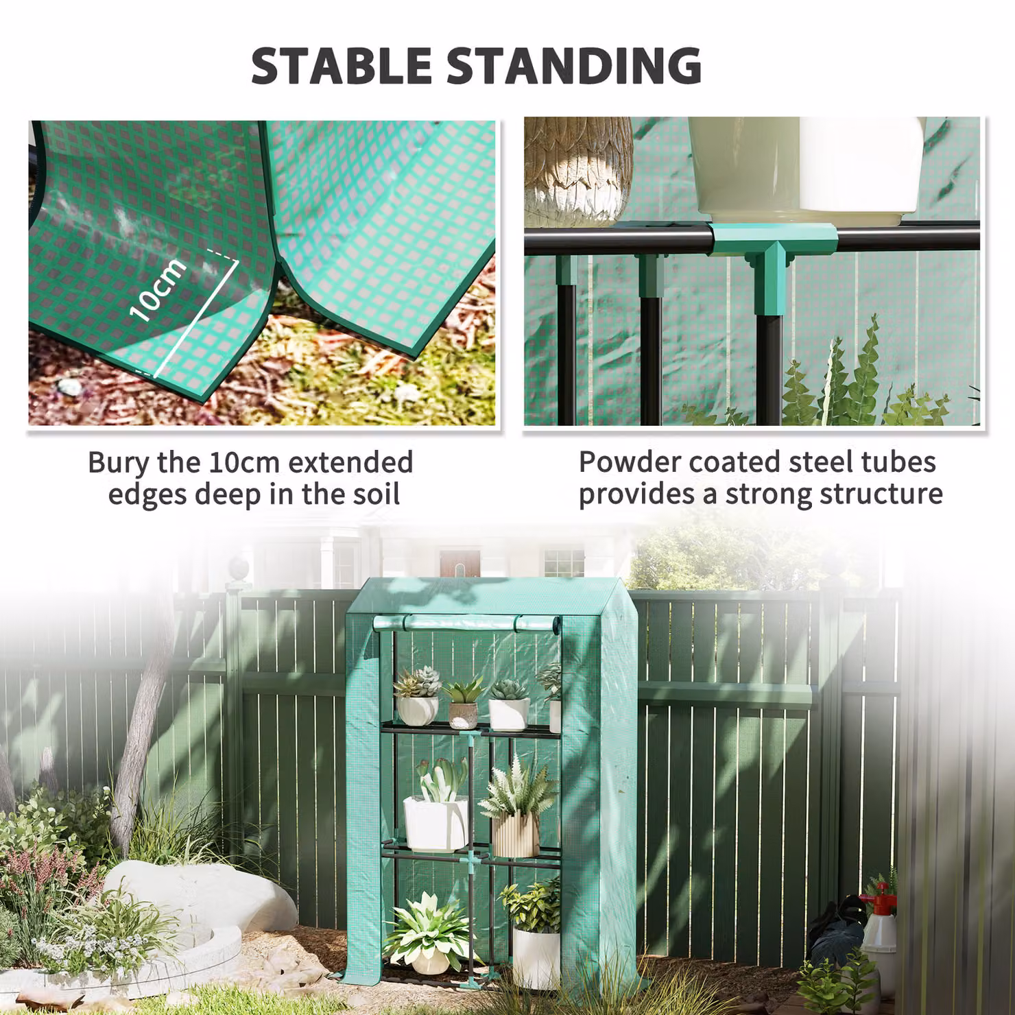 Outsunny Green Three Shelf Steel Frame Greenhouse W/D/H: 40 x 40 x 150 cm – 7
