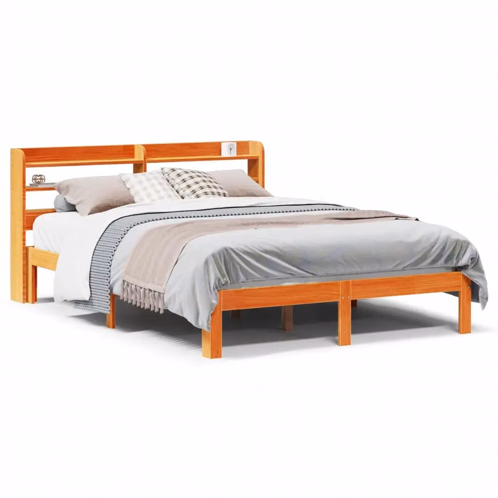 Berkfield Home Double Bed Frame in Wax Brown Solid Wood Pine W: 135 cm, L: 190 cm – 2