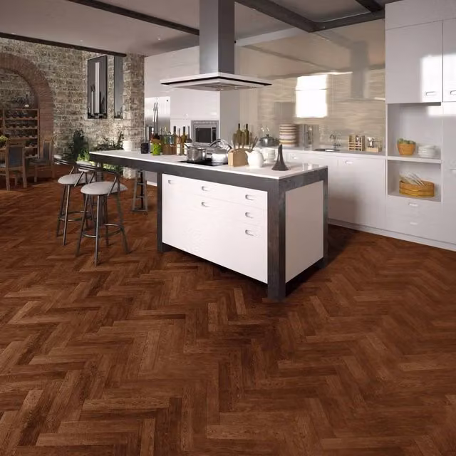 Luvanto TraHD Herringbone Wood Effect Glue Down Luxury Vinyl Tile in Bronze, 2.5mm