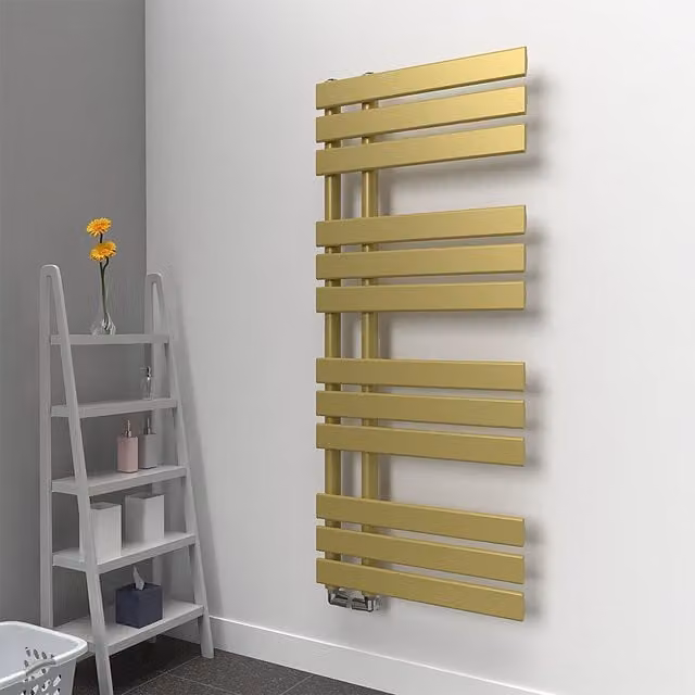 Lux Heat Open Flat Coloured Towel Radiator in Metallic Gold, H 118 cm x W 50 cm