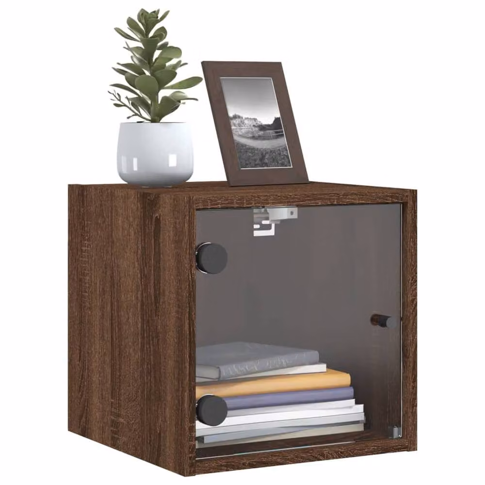 Berkfield Home Elegant Bedside Cabinet in Brown Oak with Glass Doors, W/D/H: 35 x 37 x 35 cm – 3