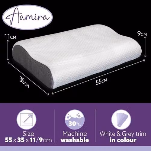 Aamira Orthopaedic Cervical Memory Foam Neck Pillow with Removable Bamboo Cover in White or Grey – 4