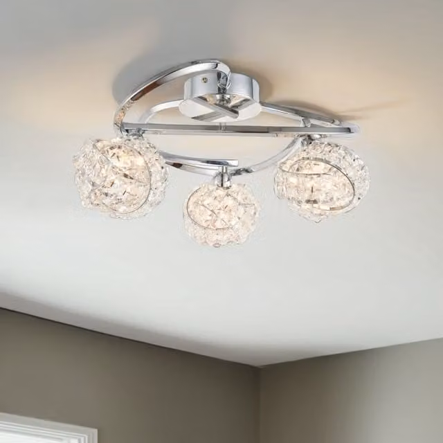 Pagazzi Lighting Monaco Semi-Flush Ceiling Light in Silver and Crystal Glass
