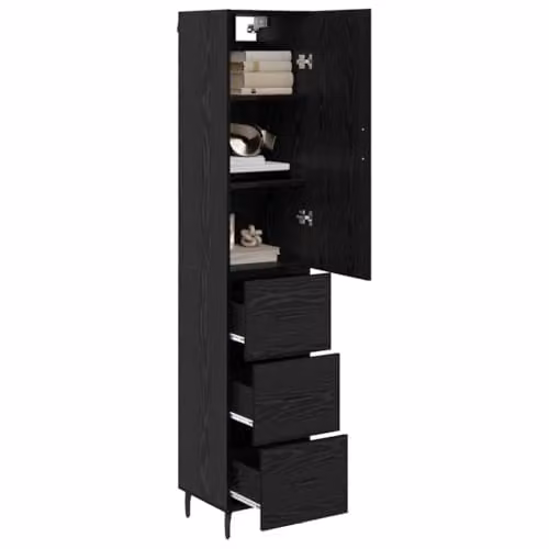 vidaXL Modern Tall Unit in Black Oak with Hinged Doors and 3 Drawers, W/D/H: 34.5 x 34 x 180 cm