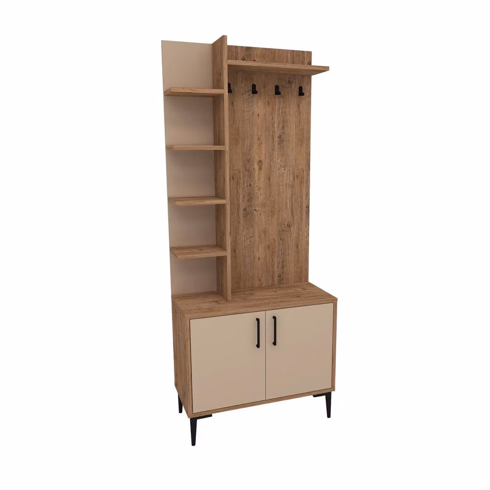 Destina Home Modern Hallway Coat Rack with Six Shelves, Cabinet and Hooks, Light Beige, H x W x D: 182.8 x 74.4 x 35 cm (Pack of 2) – 2