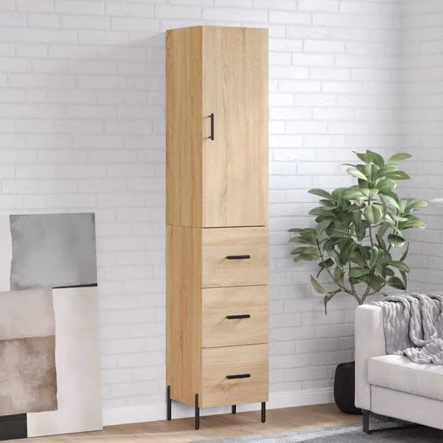 Berkfield Home Sonoma Oak Highboard in Brown, W/D/H: 34.5 x 34 x 180 cm