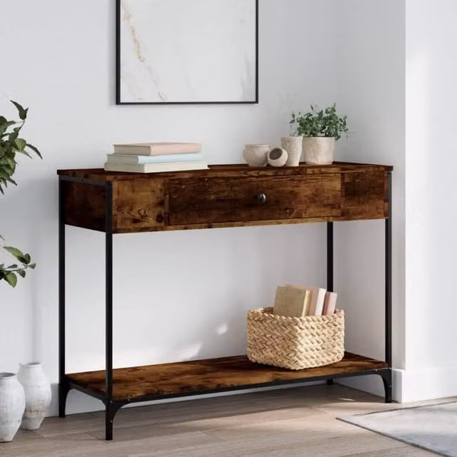Berkfield Home Smoked Oak Console Table, Brown, W/D/H: 100 x 34.5 x 75 cm