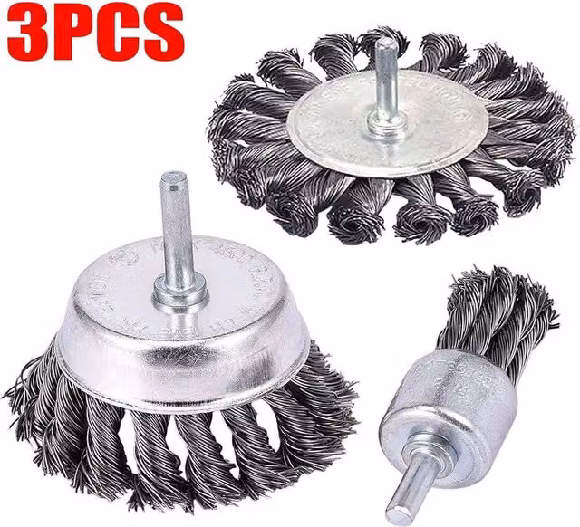 Nordara 3x Rotary Steel Wire Brush Angle Grinder Attachment in Silver
