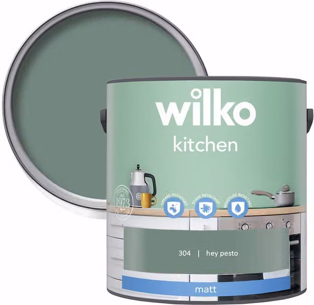 wilko Kitchen Matt Emulsion Paint Hey Pesto, 2.5 l