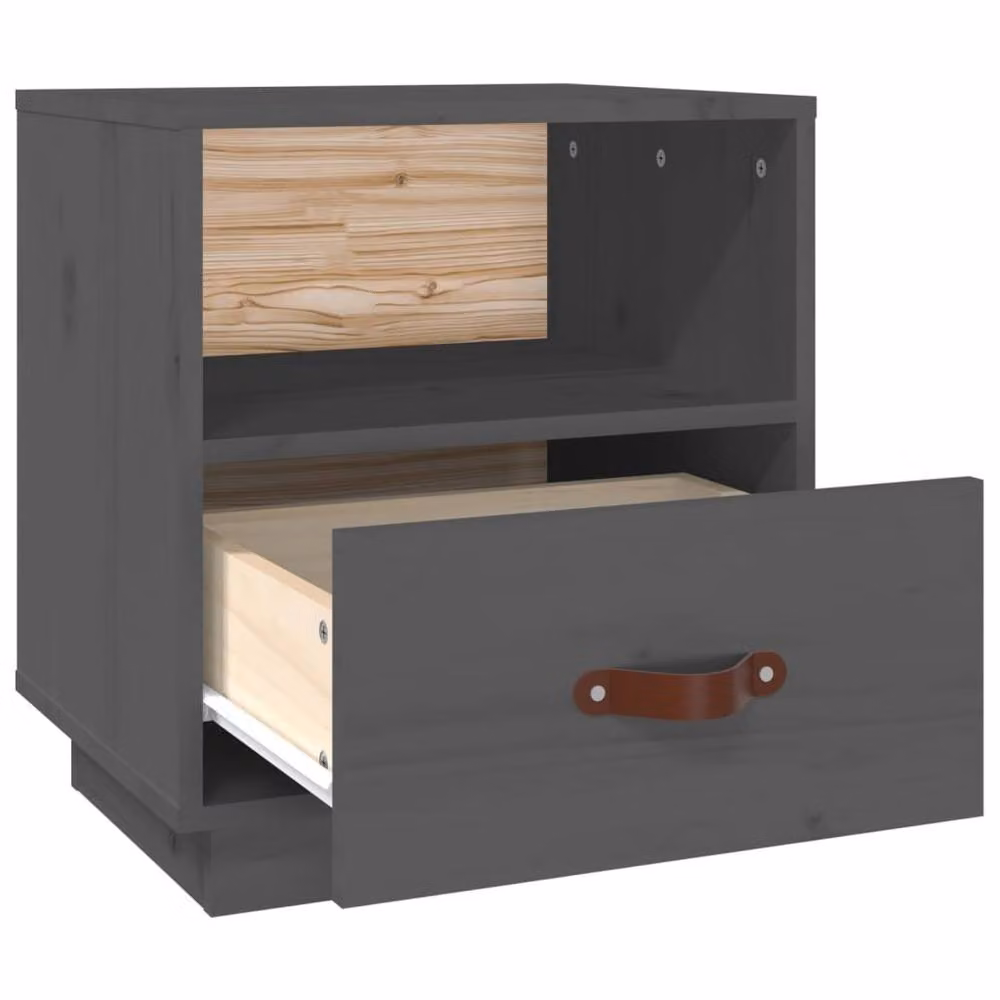 Berkfield Home Grey Solid Wood Pine Bedside Cabinet, W/D/H: 40 x 34 x 45 cm – 4
