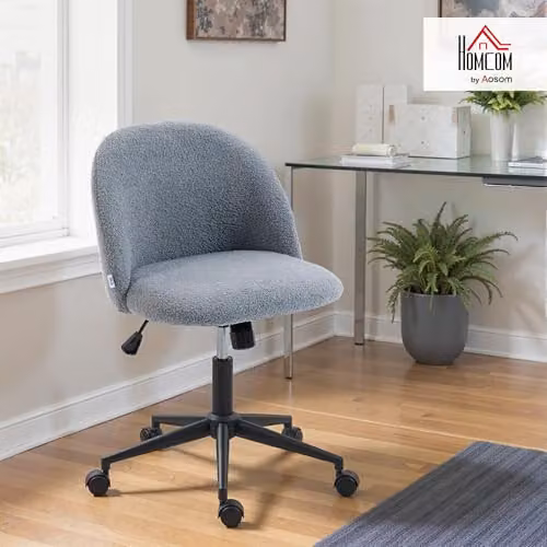 HOMCOM Grey Teddy Fleece Computer Task Chair with 360 Degree Swivel and Height Adjustment, W/D/H: 59 x 59 x 84.5 cm – 2