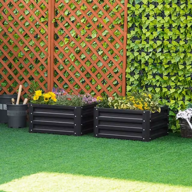 Outsunny Set of 2 Modern Metal Raised Garden Beds in Matt Grey