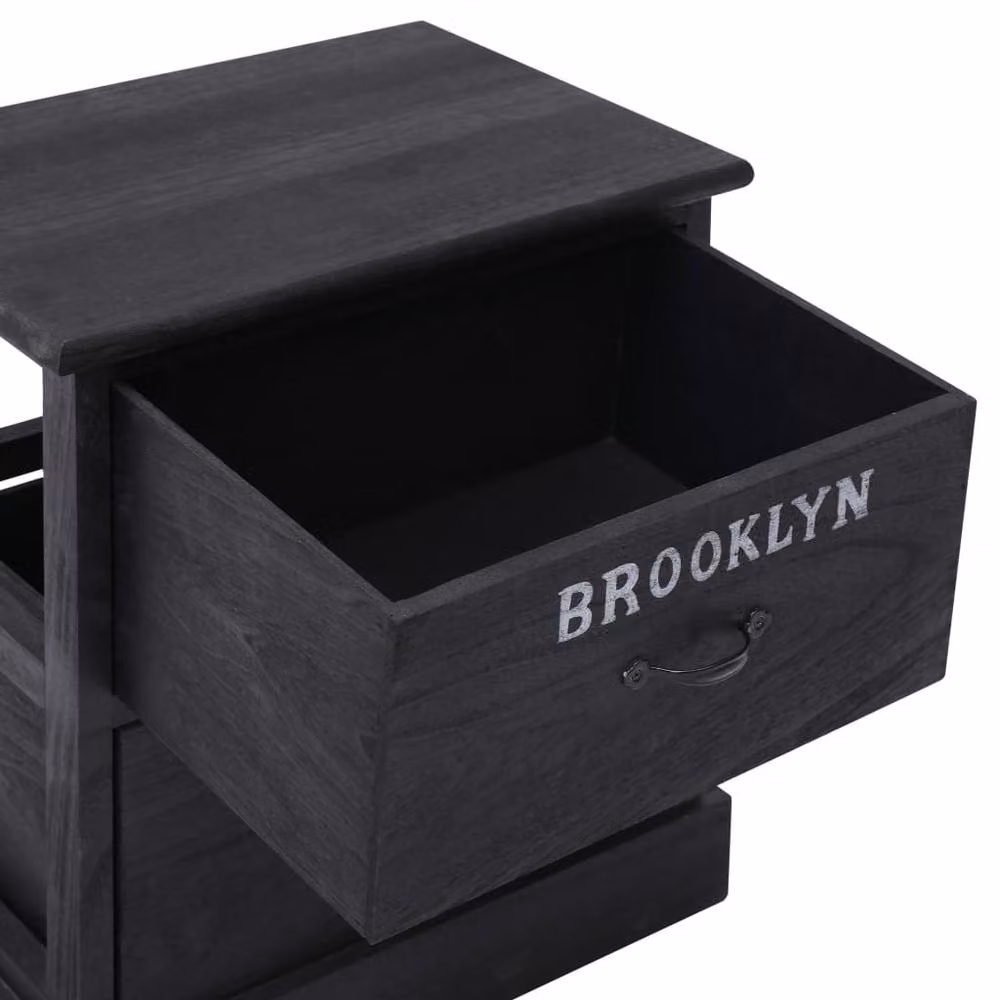 Berkfield Home Set of 2 Black Paulownia Wood Nightstands, W: 38 cm, D: 28 cm, H: 45 cm – 4