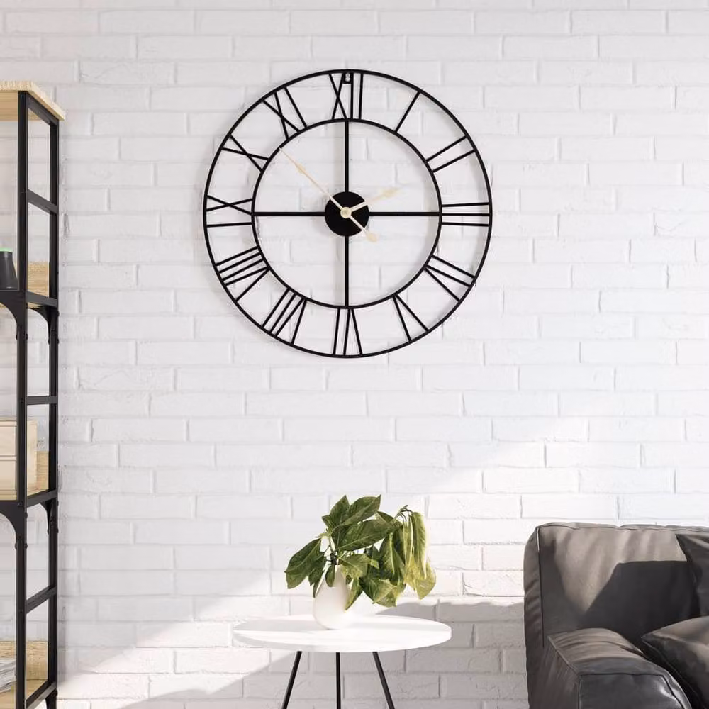 Berkfield Home Black Round Silent Quartz Wall Clock with Geometric Metal Design, Diameter: 50 cm – 2