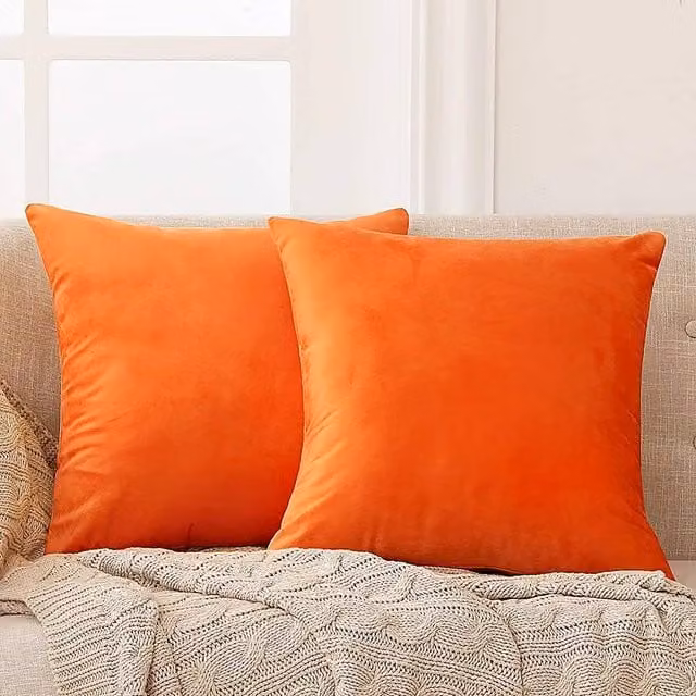 YnysTec Plush Velvet Square Cushion Cover in Orange, W x D: 50 x 50 cm