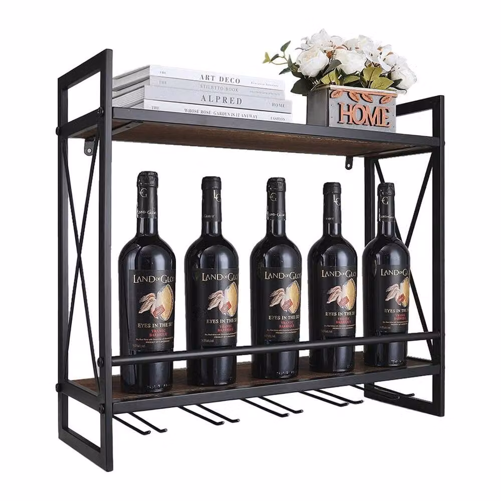 FLAVORA Industrial Wall Mounted Metal Wine Rack and Glass Holder in Matt Black – 3