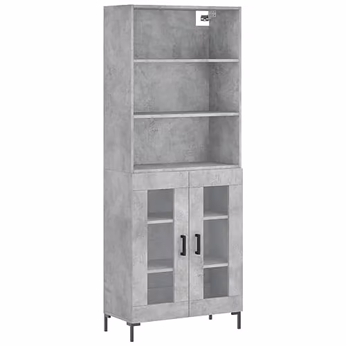 vidaXL Industrial Highboard in Concrete Grey with Glass Doors, W/D/H: 69.5 x 34 x 180 cm