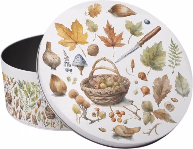 Purely Home Round Woodland Themed Small Cake Tin, Multicoloured and White