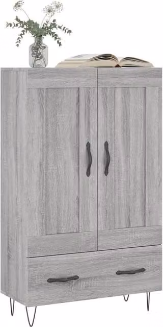 Berkfield Home Grey Sonoma Highboard with Hinged Doors and Internal Shelves, W/D/H: 69.5 x 31 x 115 cm