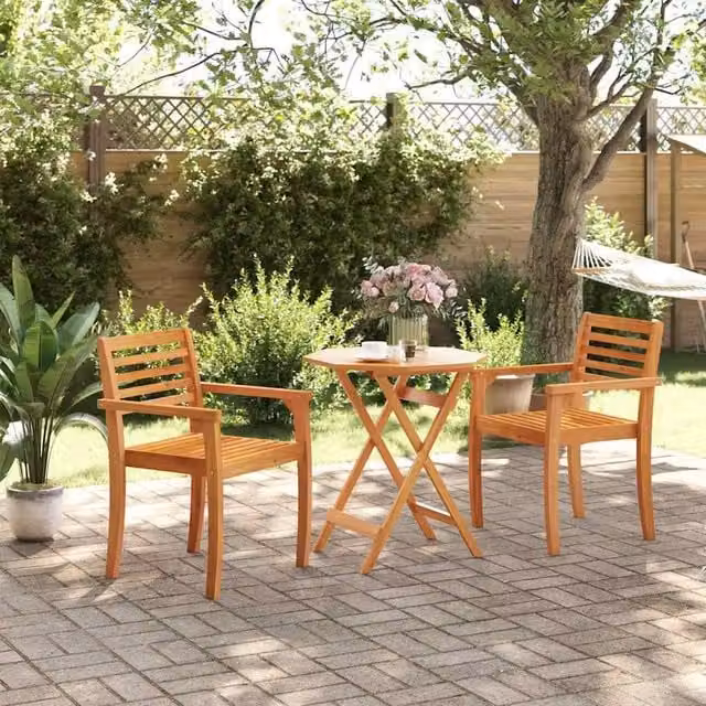Berkfield Home Beautiful Folding Garden Table in Brown Solid Acacia Wood W: 70 cm, D: 70 cm, H: 75 cm
