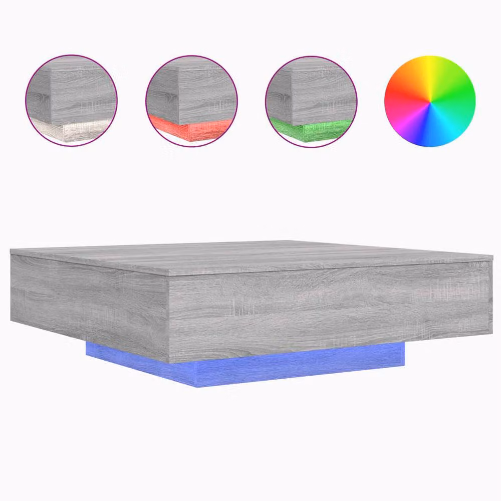 Berkfield Home Modern Square Coffee Table with LED Lights in Grey Sonoma, W/D/H: 100 x 100 x 31 cm – 2