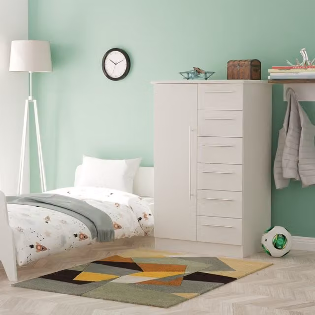Sherwood Ready Assembled Childrens Wardrobe in Grey Matt with Hinged Doors and Internal Drawers