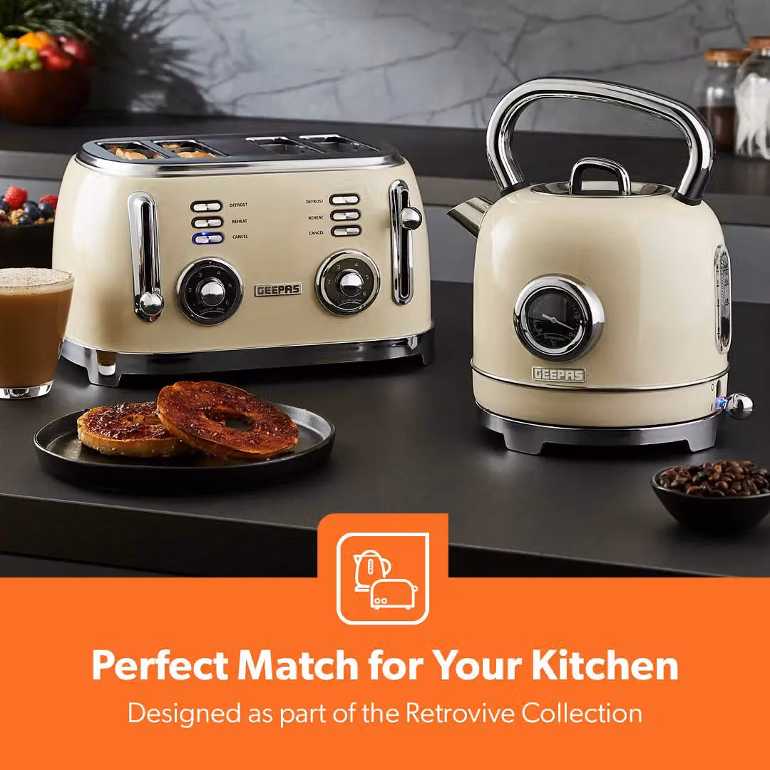 Geepas Retrovive Kitchen Combo Set including 1.8L Electric Kettle, 4 Slice Toaster and 20L Digital Microwave in Beige – 2