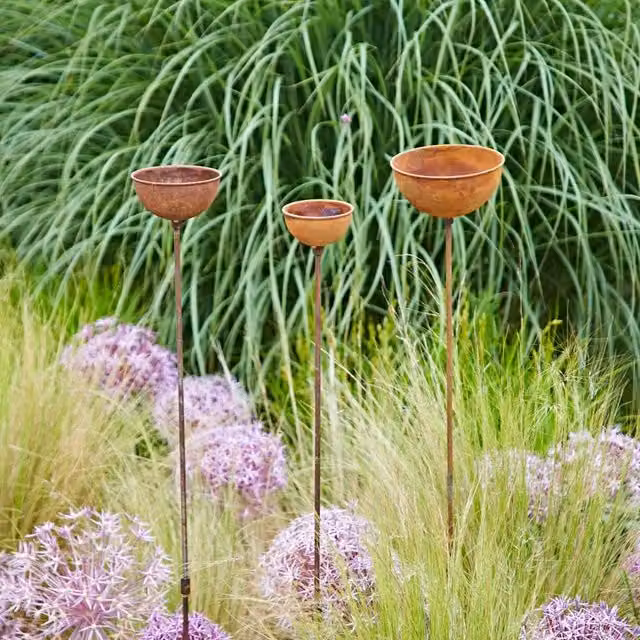 Paper High Rusted Iron Rain Catcher Plant Stake in Brown