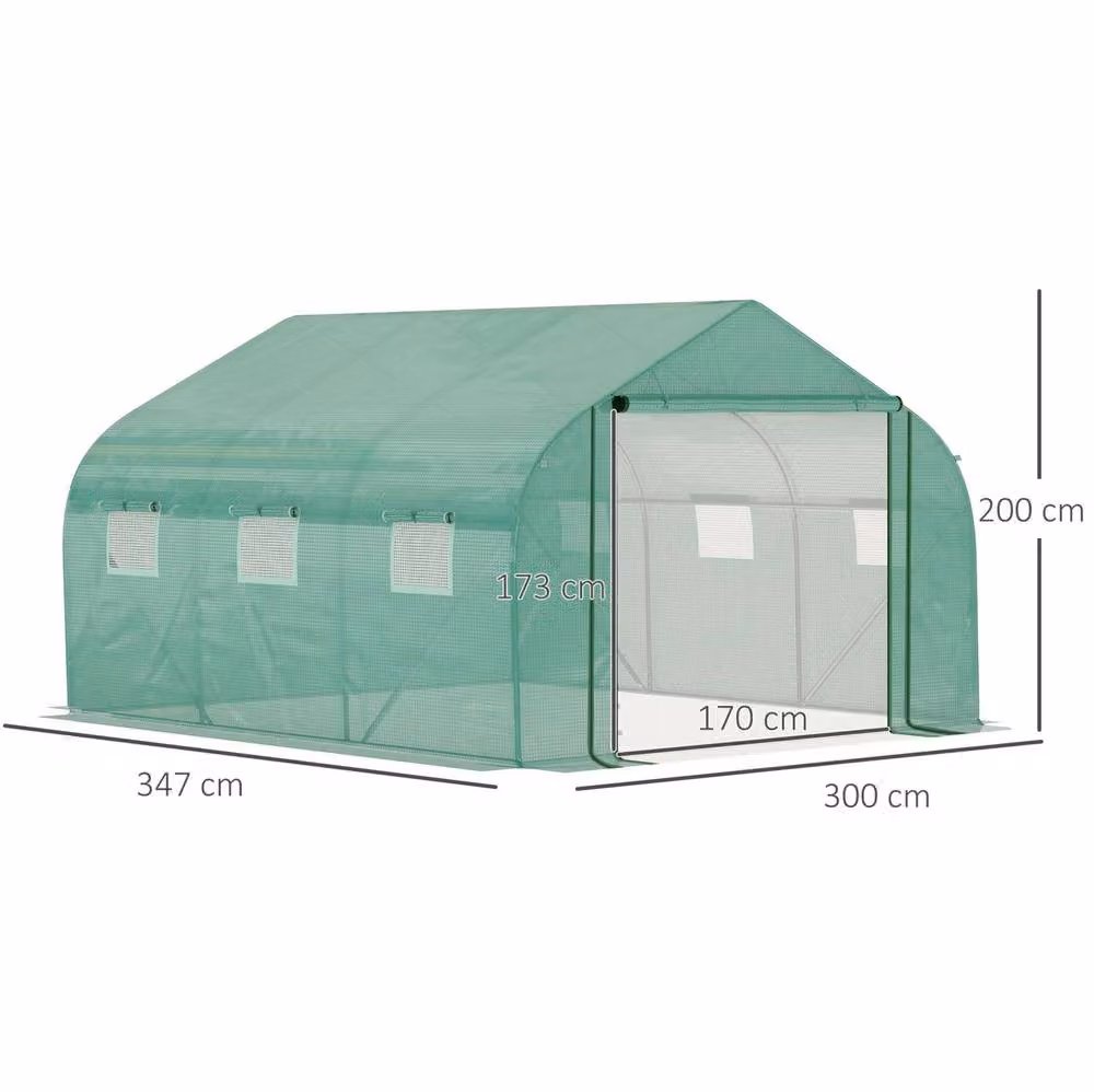 STILVORA Green Walk-in Polytunnel Greenhouse with 6 Windows and Metal Frame, W/D/H: 347 x 300 x 200 cm – 2
