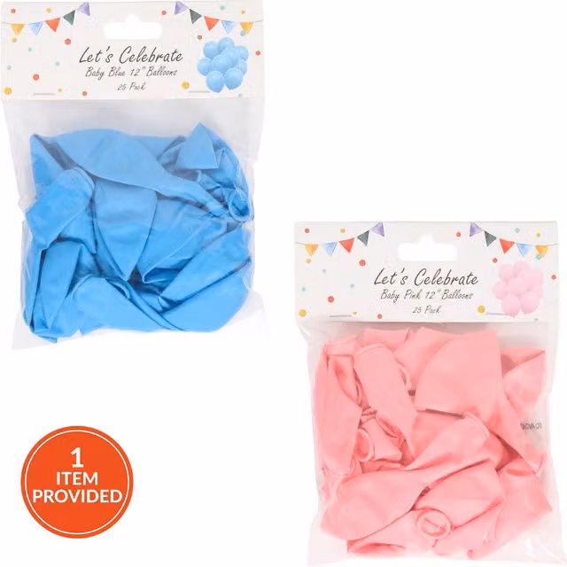 Lets Celebrate Pack of 25 Round Plain Party Balloons in Pink and Blue